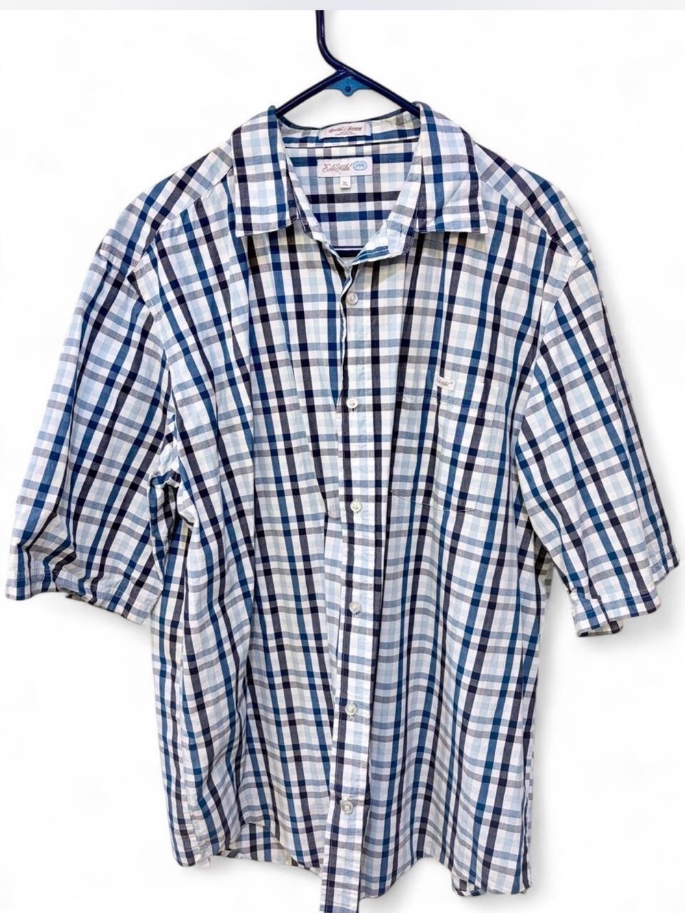 Ecko Unlimited Blue, White and Black Plaid Short-Sleeve Button-Down Shirt